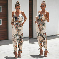 1 x RAW Customer Returns TSWRK Women Jumpsuit V Neck Overall Floral Sleeveless Playsuit Split Pants Suit Romper Summer - RRP €29.99