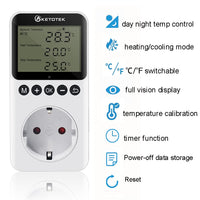 1 x RAW Customer Returns KETOTEK Digital Socket Thermostat with Day Night Timer, Plug Timed Thermostat Reptiles Terrarium Temperature Controller with Probe 220V - RRP €29.5