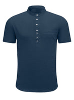 1 x RAW Customer Returns Meilicloth Men s Cotton Linen Shirt Men s Shirt Short Sleeve Henley Summer Shirt Regular Fit Casual Shirt with Pockets Navy Blue L - RRP €25.19