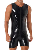 1 x RAW Customer Returns Panegy Men s Leather Body Stretch Slim Fit Patent Leather Unitard Sleeveless Shiny Jumpsuit Sexy Clubwear Manufacturer XXL EU Size S-Black - RRP €29.23