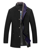 1 x Brand New KTWOLEN Men Winter Warm Wool Coat with Removable Scarf Slim Fit Business Trench Coat Pea Coat Parka Jacket Casual Formal Evening Party Coats, Black, XXL - RRP €77.21