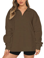 1 x Brand New REORIA Women s V-Neck Huge Sweatshirts Long Sleeve Oversized Tops Casual Loose Pullover Brown S - RRP €27.6