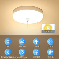 1 x RAW Customer Returns Combuh LED ceiling light with motion sensor indoor, round ceiling light 15W 3000k 1500LM warm white waterproof IP56, sensor ceiling light LED for hallway, garage, balcony, book, bathroom, cellar - RRP €18.14