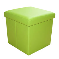 1 x RAW Customer Returns Style home stool with storage space, foldable bench, seat chest made of imitation leather, padded seat cube footstool, storage box with lid, load capacity up to 300 kg, 38 38 38 cm green  - RRP €20.06