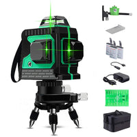 1 x RAW Customer Returns Cross line laser 25M, THL INEW cross line laser green self-leveling 3 x 360 with magnetic wall mount, 3D 12 lines, IP 54 line laser vertical and horizontal line 3pcs battery  - RRP €101.84