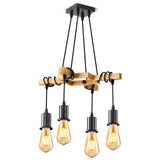 1 x RAW Customer Returns Pheashine Vintage Pendant Light Retro Wooden 4-Light Hanging Lamp Made of Metal and Wood, E27 Pendant Lamp Industrial for Dining Room Kitchen Living Room Bar Restaurant Bulb not included  - RRP €42.99