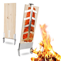 1 x RAW Customer Returns Tubiaz flame salmon board set of 2, 5 levels adjustable, smoking board with stainless steel holder, salmon up to 2.5kg, outdoor grill cedar wood board, for fire bowls fire basket - RRP €34.27