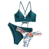 1 x RAW Customer Returns ZAFUL Women s Two-Piece Bikini Set with Adjustable Bra Push-Up Back, Triangle Bustle Swimming Trunks with Floral Pattern Peacock Blue, S  - RRP €42.99