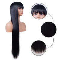 1 x RAW Customer Returns Sylhair Wig Black Long Wig with Bangs 80 cm Smooth Straight Long Wig with Fringes Wigs for Women Long Straight Wigs with Bangs for Women - RRP €29.23