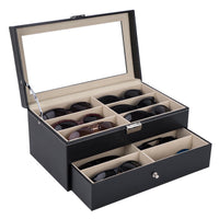 1 x RAW Customer Returns AUTOARK Glasses Storage and Sunglasses Drawer, Lockable, Made of Leather, 12 Pieces, Black, AW-023 - RRP €39.98