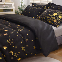 1 x RAW Customer Returns Freyamy bed linen 220x240cm 3-piece black gold stars moon glitter pattern luxury bedding sets brushed microfiber reversible bed linen soft duvet cover with zipper and 2 pillowcases 80x80cm - RRP €46.37