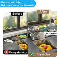 1 x Brand New DMJWAN Kitchen Sink Caddy Organizer, 304 Stainless Steel Sponge Holder Sink Caddy with Automatic Drain Tray, Holds Sponge, Dish Soap Dispenser, Cleaning Cloth, Scrubber and Utensils Silver  - RRP €20.4