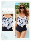 6 x RAW Customer Returns Summer Mae Women s Two-Piece Swimsuit High Cut Tankini with Ruffles White Blue Flowers M - RRP €144.0