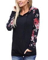 1 x RAW Customer Returns ABYOVRT Women s Hooded Sweatshirt Long Sleeve Floral Print Blouses Patchwork Tops Pullover T-Shirt,Black,XL - RRP €23.16