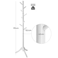 1 x RAW Customer Returns VASAGLE Coat Rack on Feet, Wooden, Tree Shape, 8 Hooks, 4 Adjustable Heights, for Clothes, Hats, Bags, Entryway, Living Room, Bedroom, Office, White RCR60WT - RRP €31.99