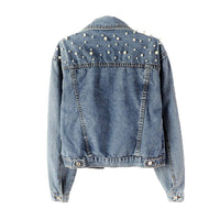 1 x RAW Customer Returns Avondii Women s Denim Jacket with Pearls Short Blue Denim Jacket Tops XS, Blue  - RRP €39.31