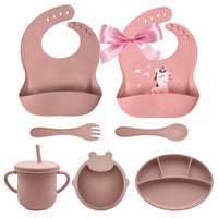 12 x RAW Customer Returns Baby Girl Meal Set - Pink Plate with Lid - 1st Age Baby - Suction Cup Silicone Baby Plate, Bowl, Silicone Cutlery - 2 Bibs - Cup with Straw - RRP €334.8