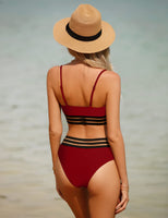 1 x RAW Customer Returns TOMEEK Women s Bikini Set with Mesh Two-Piece Swimsuit Push Up Padded High Cut Sports Swimwear High Waist Bikinis for Women Wine Red, L  - RRP €30.96