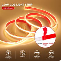 1 x RAW Customer Returns HEGEHE 230V COB LED Strip Self-adhesive 288LED m Super Bright High Density Flexible LED Strip for DIY Indoor Lighting Projects Warm White 2m  - RRP €22.8