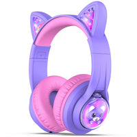 1 x RAW Customer Returns iClever Kids Bluetooth Headphones, BTH19 Children s Headphones with Cat Ears, LED Light, 74 85 94dBA Limited Volume, 45 Hours Usage Time, Wireless Headphones with MIC Over the Ear for School - RRP €32.26