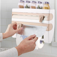 1 x RAW Customer Returns Cocoarm Wall Roll Holder with Spice Rack Kitchen Roll Holder Wall Cling Film Storage Rack Kitchen Cling Film Tissue Storage Rack Paper Holder Foil Cutter Khaki  - RRP €31.39