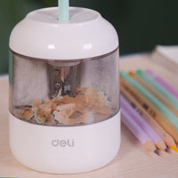 1 x RAW Customer Returns Electric pencil sharpener with container, labor-saving design, durable tungsten steel cores, battery-operated electric pencil sharpener, child-friendly, suitable for all types of pencils 6.8-8mm - RRP €13.1