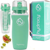 1 x RAW Customer Returns Hydracy drinking bottle for fruit spritzers 1L -Sports water bottle with insulated cover, time marker and long infuser -Detox sports bottle 27 delicious recipes infused water eBook gift AquaGreen - RRP €20.12