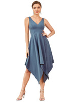 1 x Brand New ALISA PAN Women s Cocktail Dress Asymmetrical Long V-neck Sleeveless A Line Sexy Mist Blue M - RRP €22.8