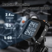 1 x RAW Customer Returns Tire pressure monitoring system motorcycle, Kikuo wireless TPMS motorcycle, TPMS tire pressure monitoring system motorcycle with LCD display and 2 external sensors with adjustable angle, waterproof - RRP €34.99