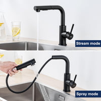 1 x RAW Customer Returns Lonheo Kitchen Faucet Black, High Pressure Kitchen Faucet with Extendable Shower, Stainless Steel Mixer Tap Kitchen Sink Faucet with 2 Types of Water Steel Dish Sprayer - RRP €42.84