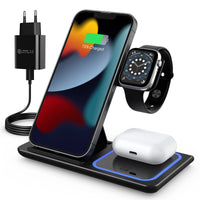 1 x RAW Customer Returns Inductive Charging Station, 18w Foldable 3 in 1 Wireless Charger, Wireless Charger Compatible with i Phone 13 12 11 XS XR X 8P, Airpods 2 pro, Apple Watch, Samsung S21 Ultra S20 and Capable Cell Phone - RRP €30.24