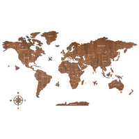 1 x RAW Customer Returns Creawoo world map wall decoration made of wood, walnut world map travel map wall decoration wall art for office, living room, bedroom 200 x 114 cm  - RRP €179.0