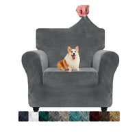 1 x RAW Customer Returns CHELZEN Velvet Chair Covers for Armchair 1 Seater Thick Stretch Couch Covers for Dogs Pets Non-Slip Chair Cover with Arm Furniture Protector for Living Room 1 Seater, Gray  - RRP €22.37