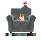 1 x RAW Customer Returns CHELZEN Velvet Chair Covers for Armchair 1 Seater Thick Stretch Couch Covers for Dogs Pets Non-Slip Chair Cover with Arm Furniture Protector for Living Room 1 Seater, Gray  - RRP €22.37