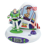 1 x Brand New Lexibook Disney Toy Story Buzz Woody Radio Clock Projector, Night Light, Project the Time on the Ceiling, Sound Effects, Battery Operated, White Green, RP505TS - RRP €49.54