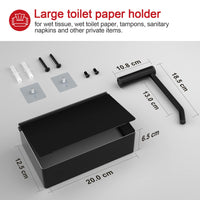 1 x RAW Customer Returns Rainsworth Large Toilet Paper Holder with Wet Wipes Box Black, Quiet Design, Toilet Paper Holder without Drilling, Wall Mount Tissue Roll Holder with Shelf, Self-Adhesive or Drilled - RRP €25.2