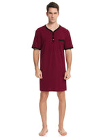 1 x RAW Customer Returns Enjoyoself Men s Nightshirt Cotton Cuddly Short Sleeve Round Neck Nightwear Shirt with Side Slits Airy One-Piece Pajamas Wine Red, S - RRP €23.18