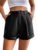 1 x RAW Customer Returns GORGLITTER Women s PU Leather Shorts Short Trousers PU Leather Look Faux Leather Trousers Night Club Short with Pockets Black L - RRP €31.25