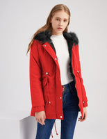 1 x RAW Customer Returns Vancavoo Women s Winter Jacket Jacket with Hood Coat Parka Coats Medium Length Thickened Warm Faux Fur Hoodie Outdoor, Red XL - RRP €57.98