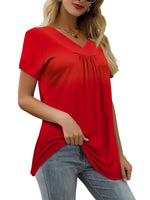 2 x RAW Customer Returns Florboom Red Blouses for Women Tops Summer Loose Shirt V Neck Tunic Long Red M - RRP €48.38