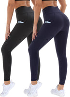 1 x RAW Customer Returns DDOBB Pack of 2 Sports Leggings Women High Waist Sports Leggings Women Long With Pockets Gym Leggings Opaque Black Sports Pants Elastic Tummy Control Yoga Pants Fitness Running Pants Black Navy, SM  - RRP €29.23