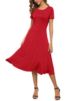 1 x RAW Customer Returns EXCHIC Women s Casual Round Neck A-Line Short Sleeve Midi Dress Summer Stretchy Knee Length Casual Dresses XXL, Red  - RRP €32.88