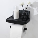 1 x RAW Customer Returns Zoomers toilet paper holder without drilling black, high-quality aluminum toilet paper holder without drilling, toilet paper holder with shelf, toilet roll holder without drilling - RRP €16.99