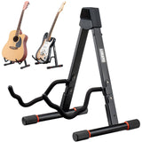 1 x RAW Customer Returns LEKATO Electric Guitar Stand, Foldable Metal A-frame Stand for Acoustic and Electric Guitars with 3 Adjustable Width Settings and Non-Slip Rubber Arms and Soft Foam - RRP €37.3