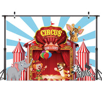 1 x Brand New AIIKES 10x8FT Red Circus Photography Backdrop Birthday Cartoon Party Red Blue Photo Background Cute Animal Backdrop Photo Studio Prop 11-081 - RRP €42.99