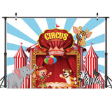 1 x Brand New AIIKES 10x8FT Red Circus Photography Backdrop Birthday Cartoon Party Red Blue Photo Background Cute Animal Backdrop Photo Studio Prop 11-081 - RRP €42.99