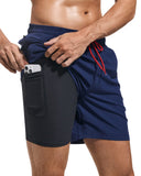 1 x RAW Customer Returns Domee Men s Swimming Trunks with Compression Liner Swimming Shorts with Zip Pocket Navy Blue Compression Liner 2XL - RRP €23.99