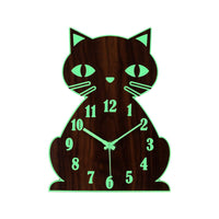 1 x RAW Customer Returns Topkey Luminous Non Ticking Silent Wall Clock Animal Design Clock for Child, Battery Operated Not Included - Cute Cat Brown - RRP €19.99