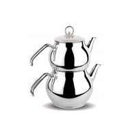 1 x RAW Customer Returns DESTALYA Turkish Teapot Set, Stainless Steel Double Teapots for Stove Top Tea Maker with Handle Samovar Style Self-Heating Tea Kettle Water Warmer, Caydanlik Takimi Mini Metal  - RRP €42.99