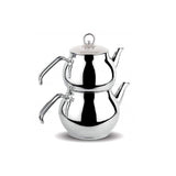 1 x RAW Customer Returns DESTALYA Turkish Teapot Set, Stainless Steel Double Teapots for Stove Top Tea Maker with Handle Samovar Style Self-Heating Tea Kettle Water Warmer, Caydanlik Takimi Mini Metal  - RRP €42.99